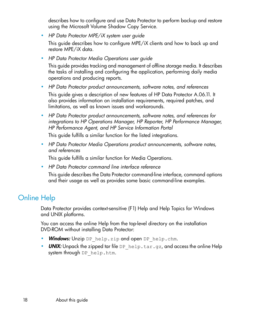 Online help | HP A.06.11 User Manual | Page 18 / 344