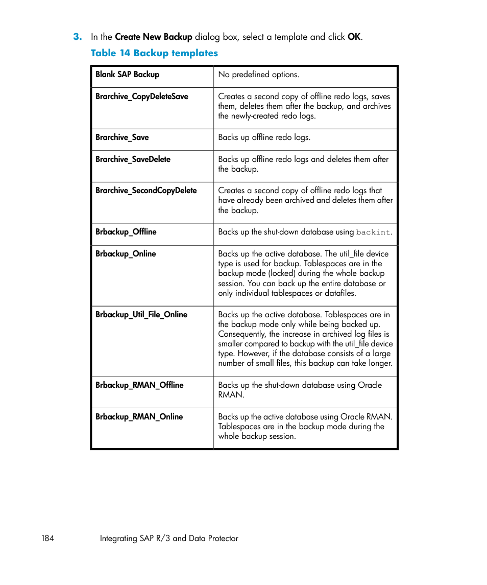 Backup templates | HP A.06.11 User Manual | Page 184 / 344