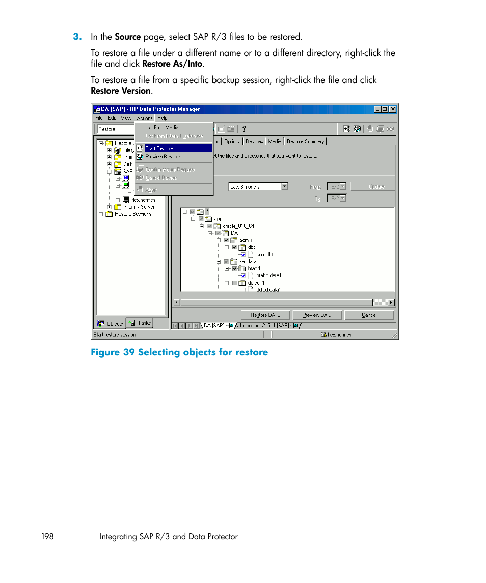 Selecting objects for restore | HP A.06.11 User Manual | Page 198 / 344