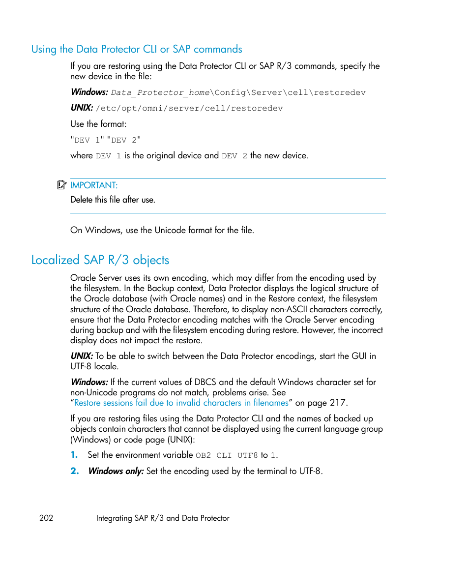 Using the data protector cli or sap commands, Localized sap r/3 objects, Localized sap | R/3 objects | HP A.06.11 User Manual | Page 202 / 344