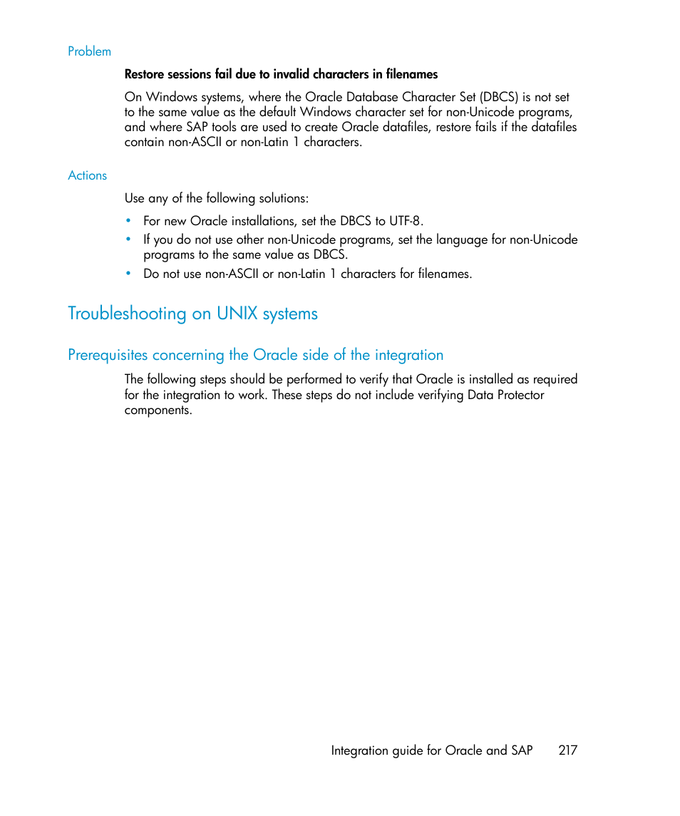 Troubleshooting on unix systems | HP A.06.11 User Manual | Page 217 / 344
