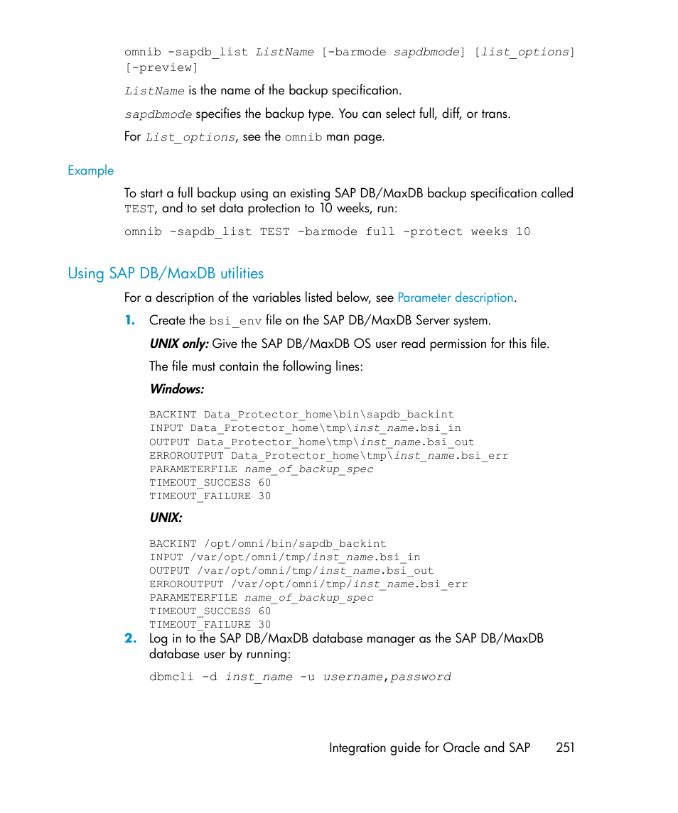 Using sap db/maxdb utilities | HP A.06.11 User Manual | Page 251 / 344