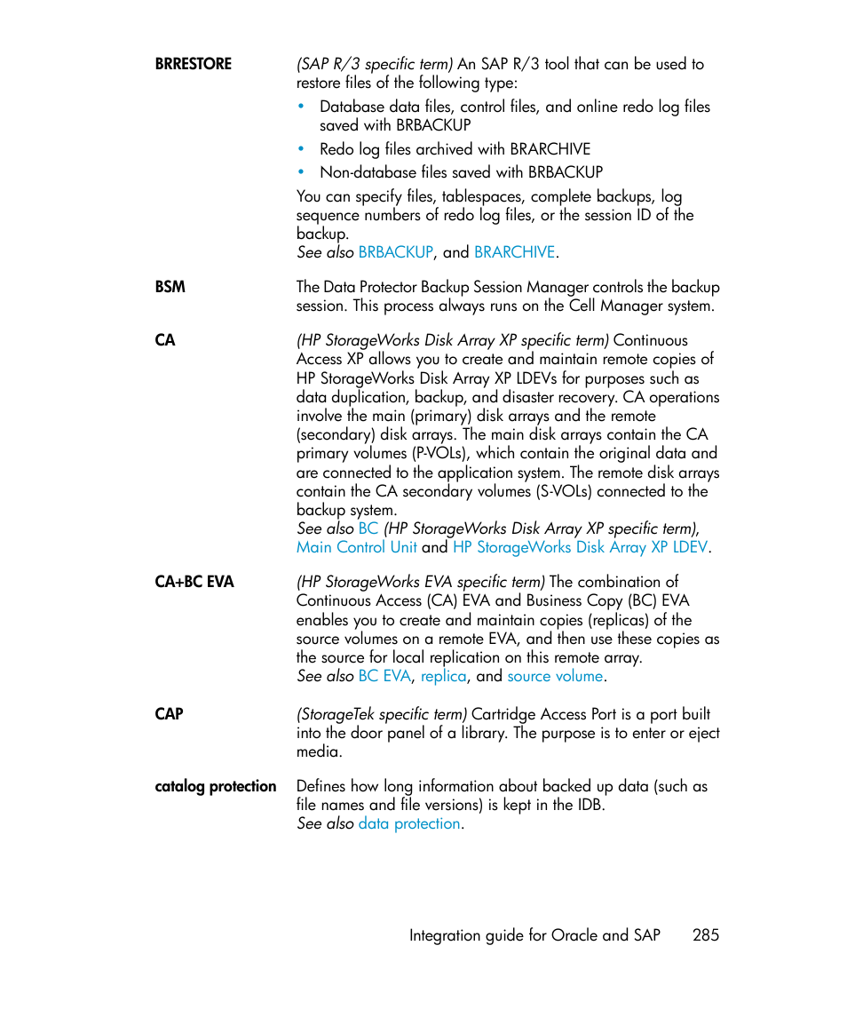 Ca+bc eva, Brrestore | HP A.06.11 User Manual | Page 285 / 344