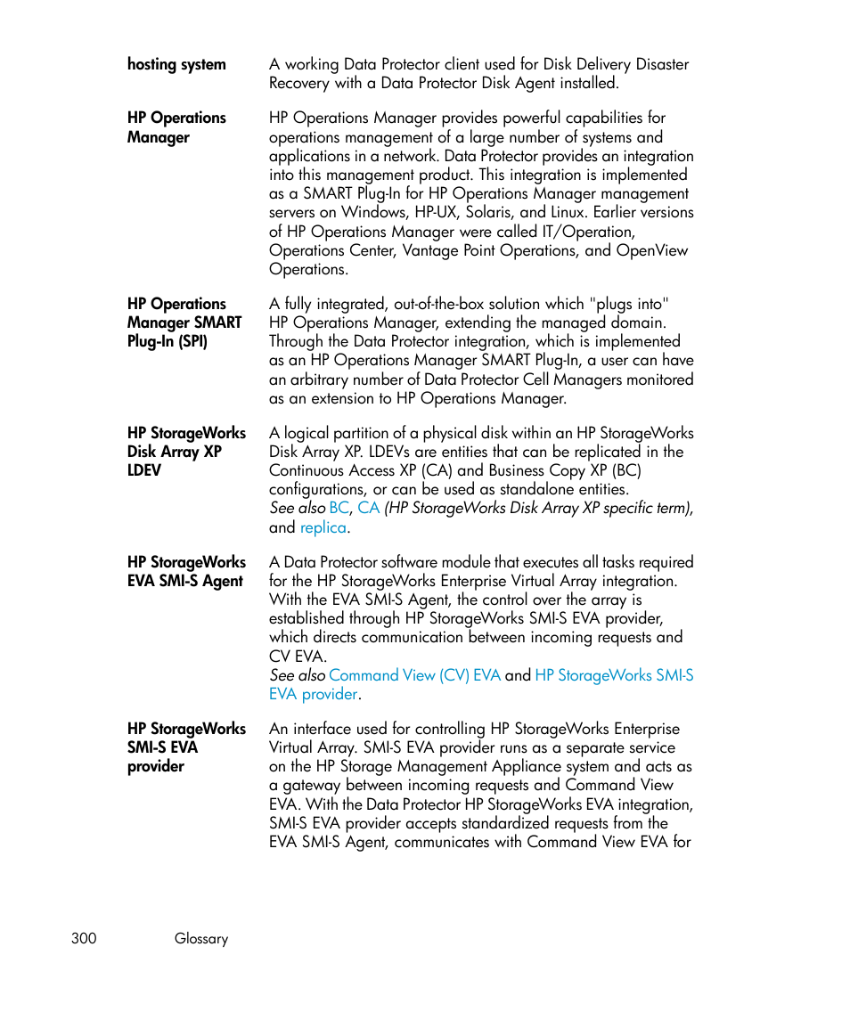 Hp storageworks disk array xp ldev, Hp storageworks eva smi-s agent, Storageworks smi-s eva provider | HP A.06.11 User Manual | Page 300 / 344