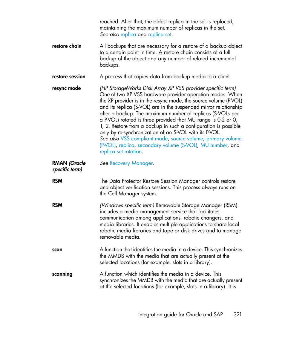 Restore chain | HP A.06.11 User Manual | Page 321 / 344