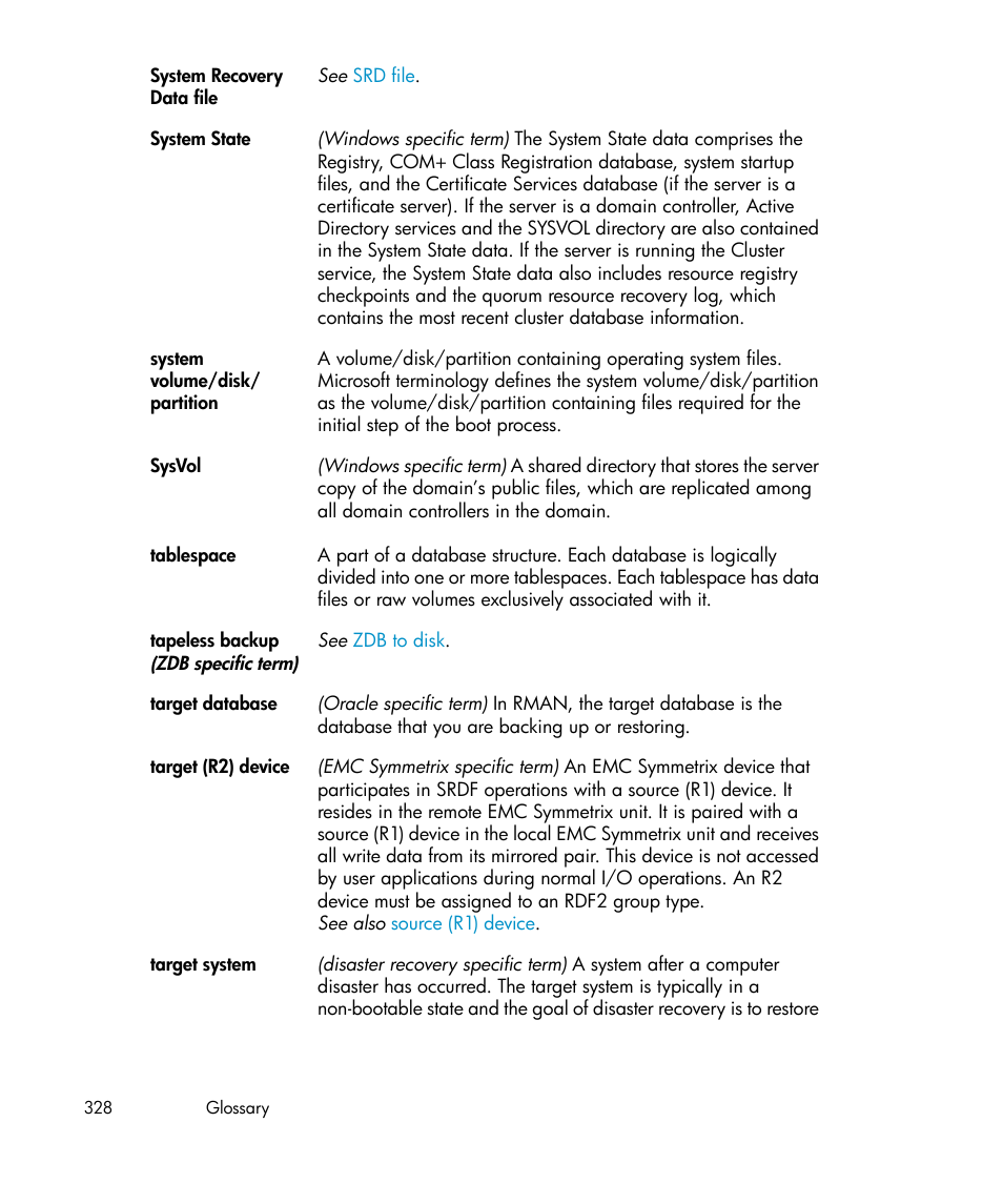 Target (r2) device, Target system | HP A.06.11 User Manual | Page 328 / 344