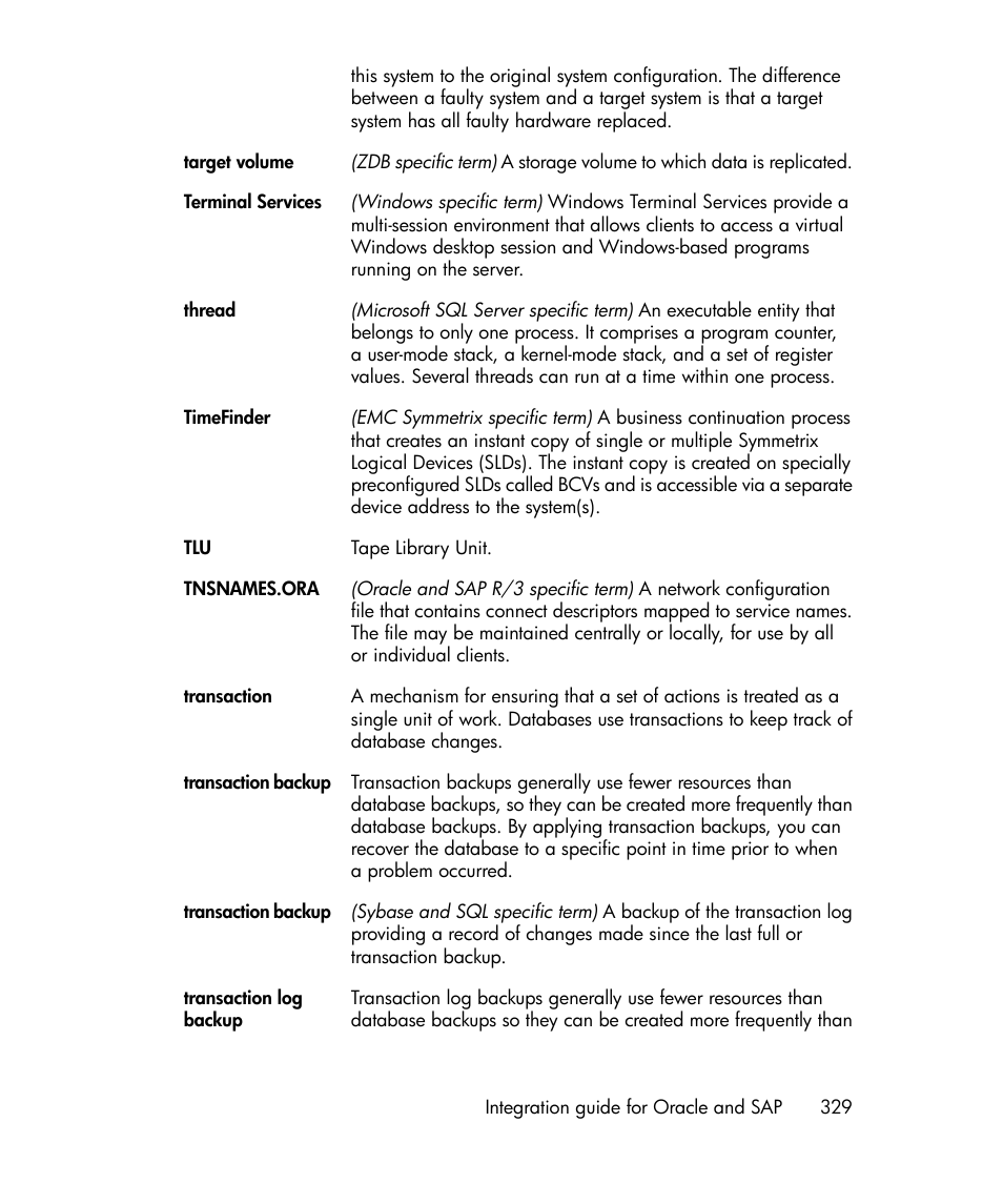 Target volume, Transaction backup | HP A.06.11 User Manual | Page 329 / 344