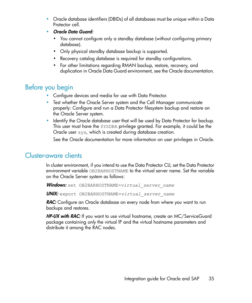 Before you begin, Cluster-aware clients, 35 cluster-aware clients | HP A.06.11 User Manual | Page 35 / 344