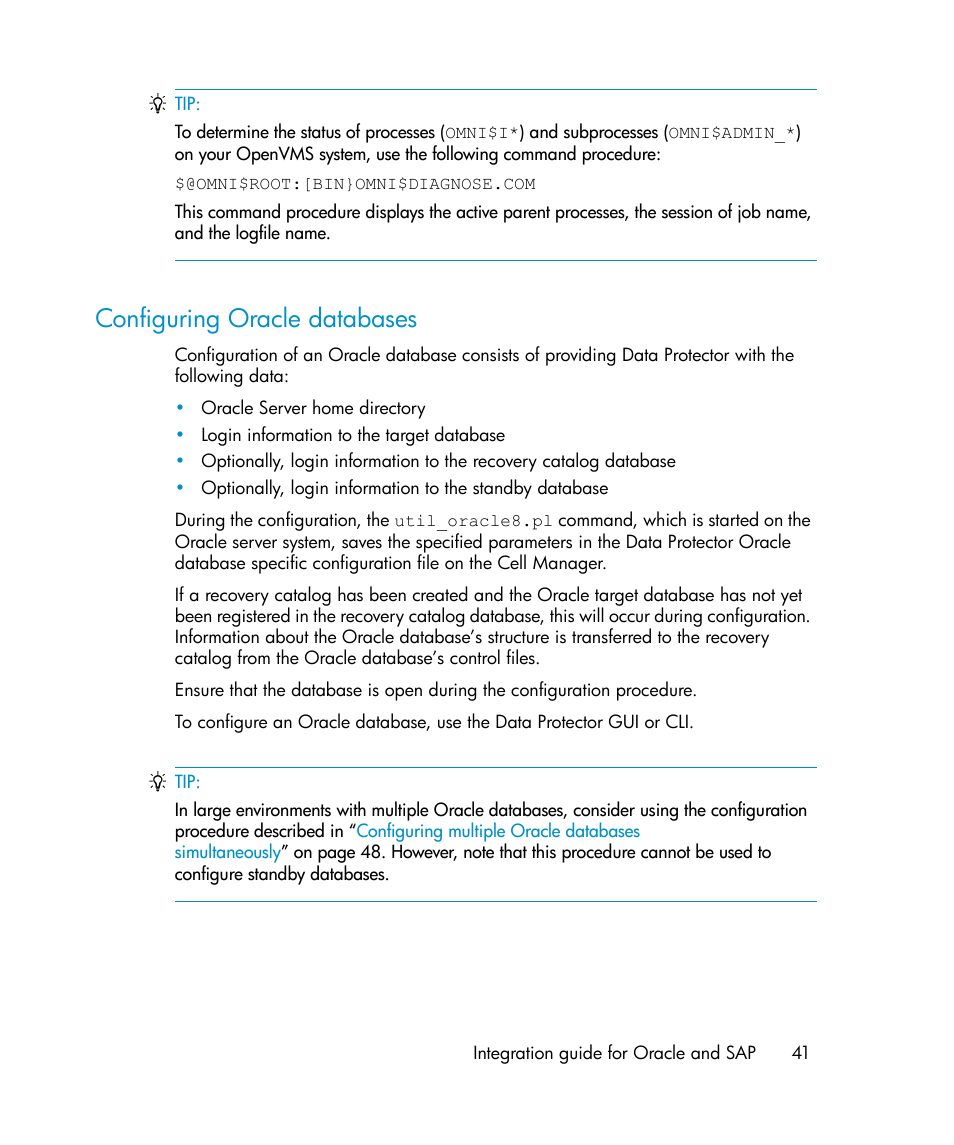 Configuring oracle databases, Configuring, Oracle databases | HP A.06.11 User Manual | Page 41 / 344