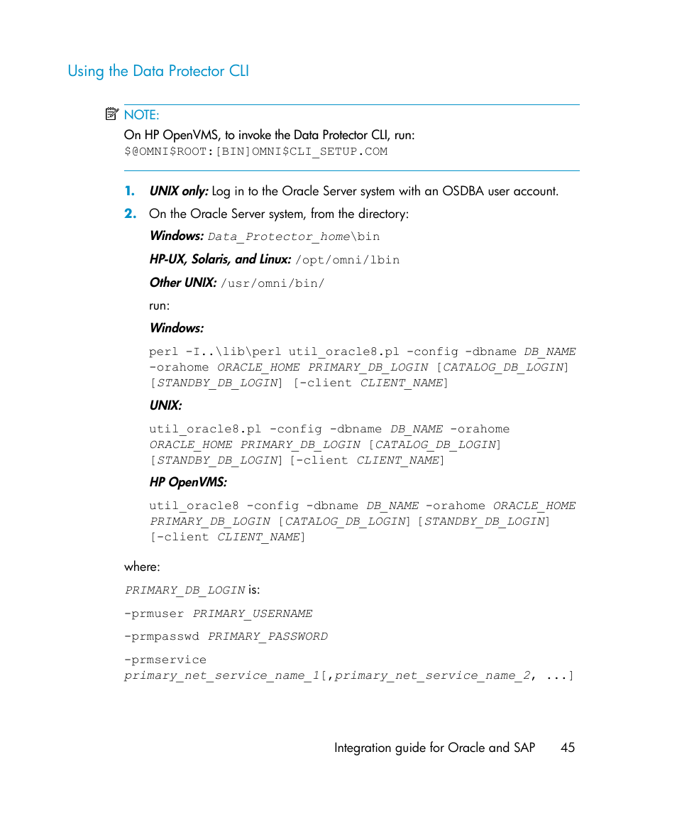 Using the data protector cli | HP A.06.11 User Manual | Page 45 / 344