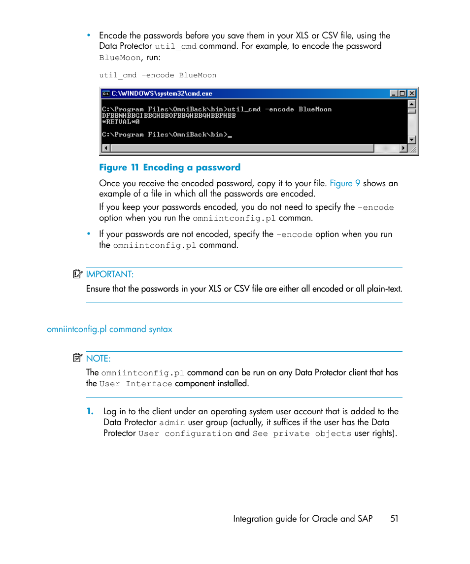 Omniintconfig.pl command syntax, Encoding a password | HP A.06.11 User Manual | Page 51 / 344