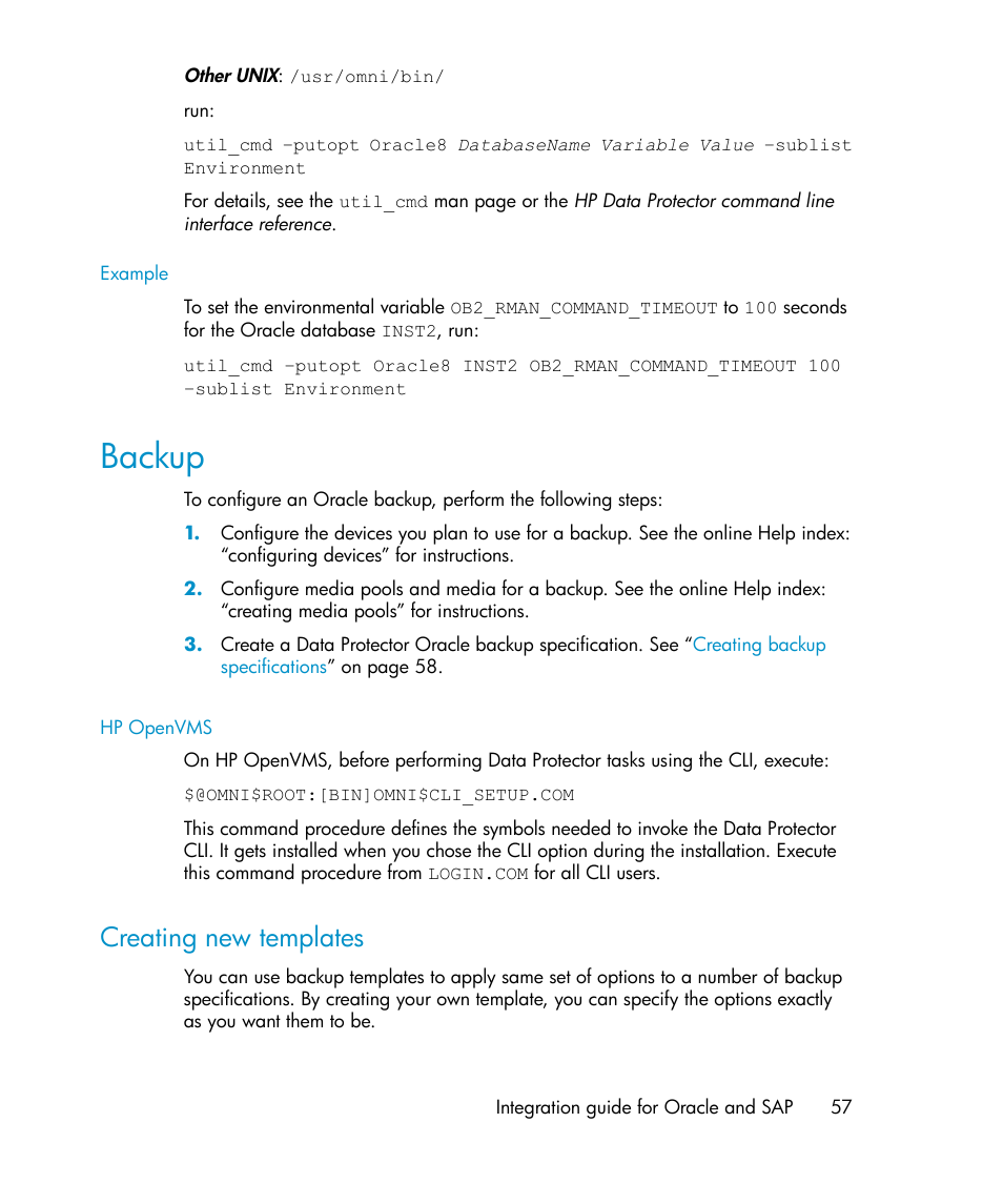 Backup, Creating new templates | HP A.06.11 User Manual | Page 57 / 344