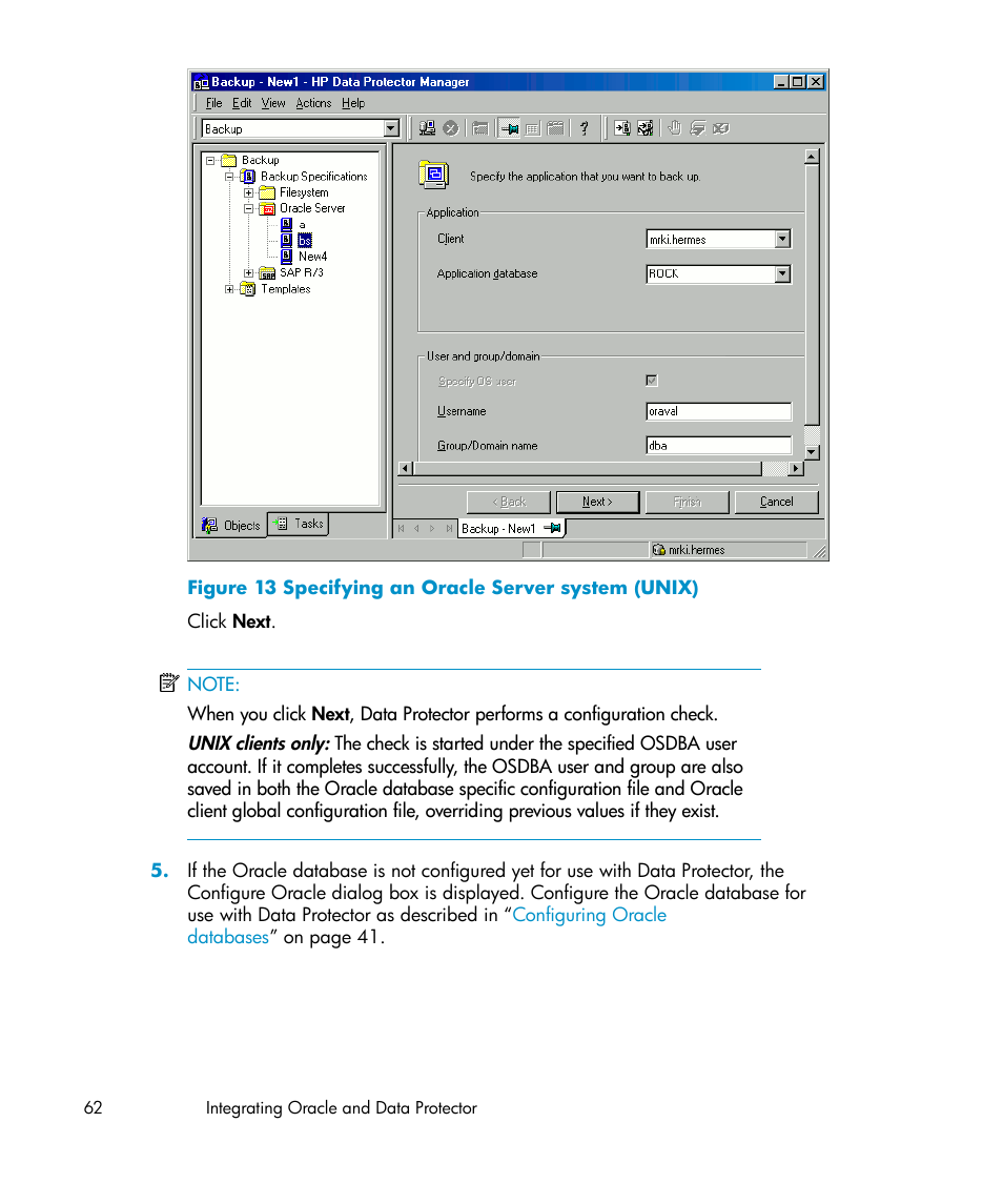 Specifying an oracle server system (unix), Step 5 | HP A.06.11 User Manual | Page 62 / 344