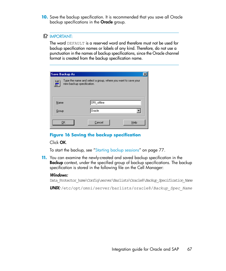 Saving the backup specification | HP A.06.11 User Manual | Page 67 / 344