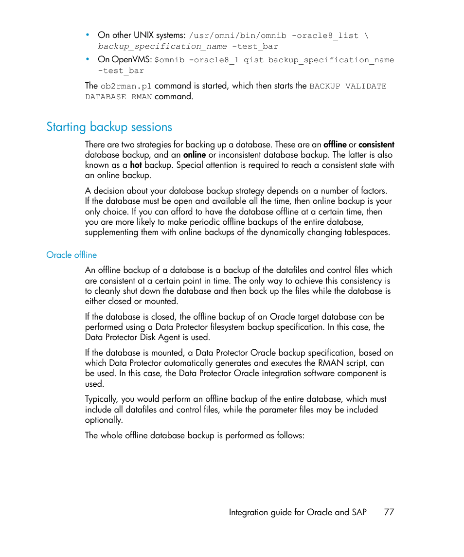Starting backup sessions | HP A.06.11 User Manual | Page 77 / 344