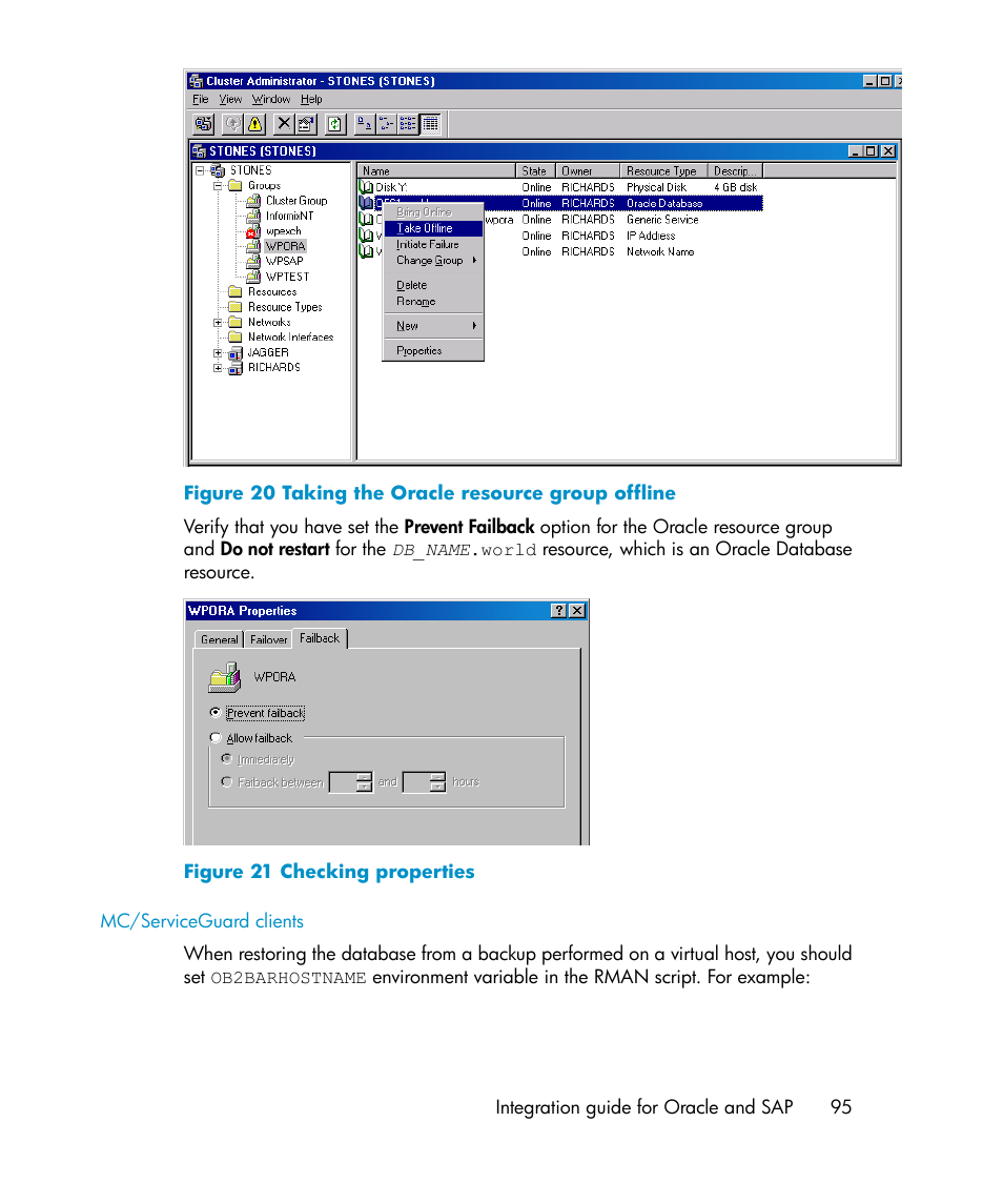 Taking the oracle resource group offline, Checking properties, Figure | HP A.06.11 User Manual | Page 95 / 344