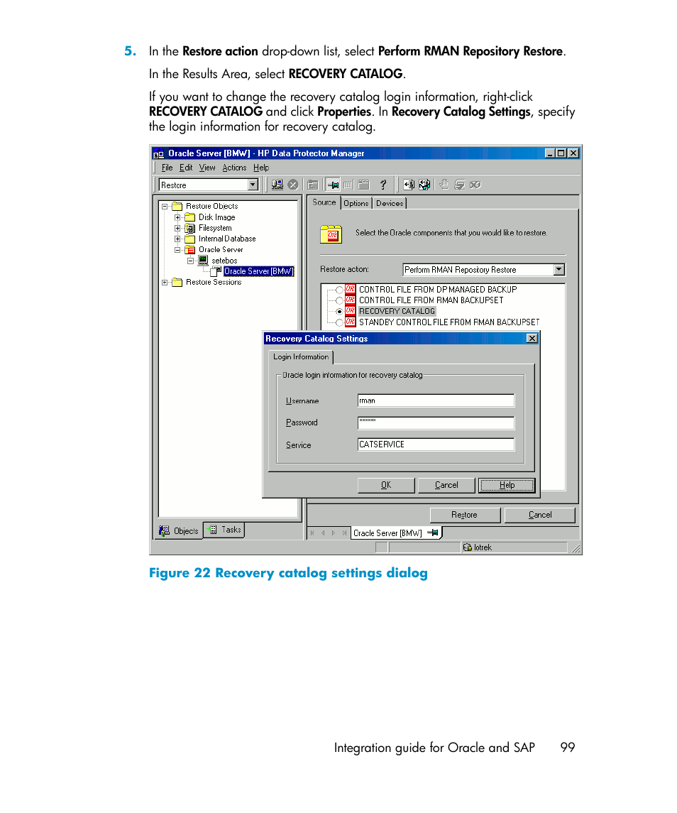 Recovery catalog settings dialog | HP A.06.11 User Manual | Page 99 / 344
