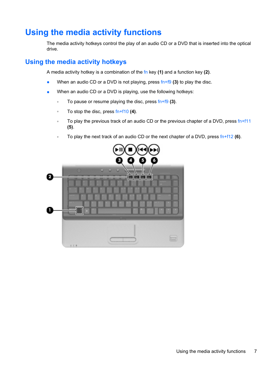 Using the media activity functions, Using the media activity hotkeys | HP Multimedia Computer User Manual | Page 11 / 44