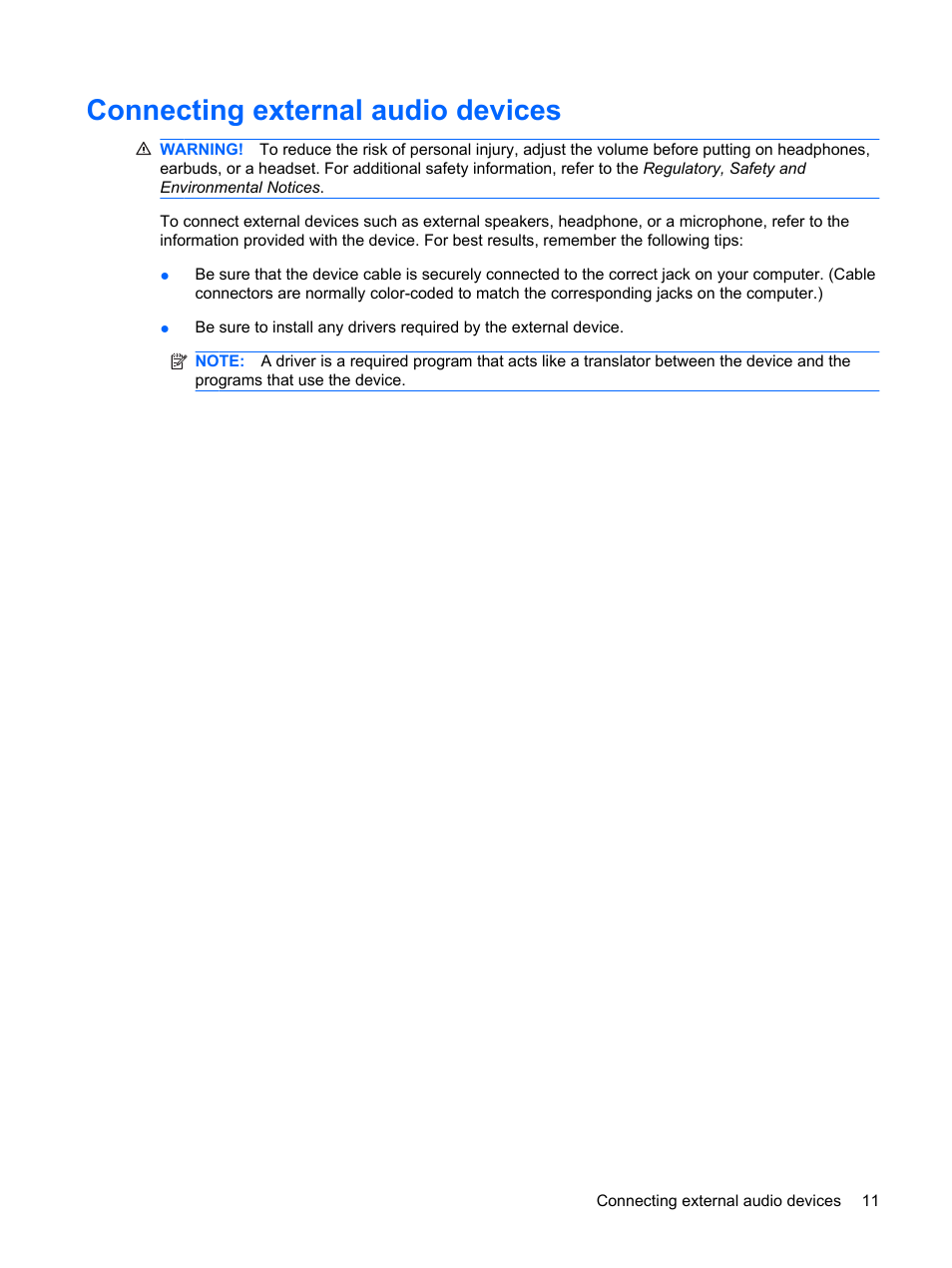 Connecting external audio devices | HP Multimedia Computer User Manual | Page 15 / 44
