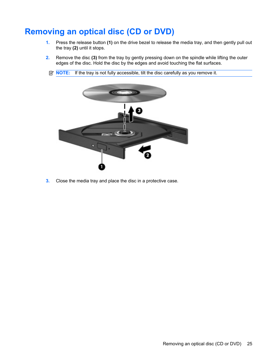 Removing an optical disc (cd or dvd) | HP Multimedia Computer User Manual | Page 29 / 44