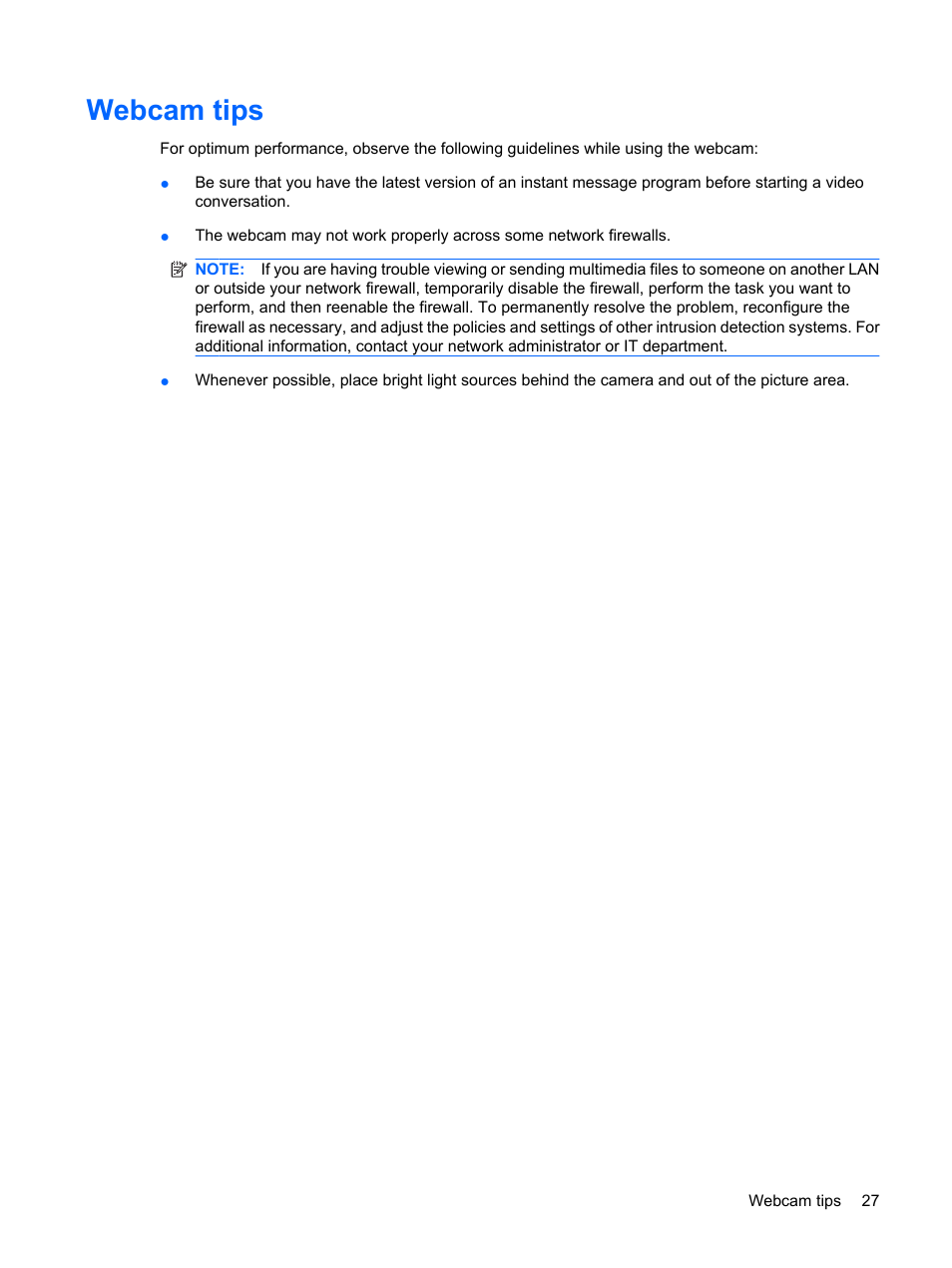 Webcam tips | HP Multimedia Computer User Manual | Page 31 / 44