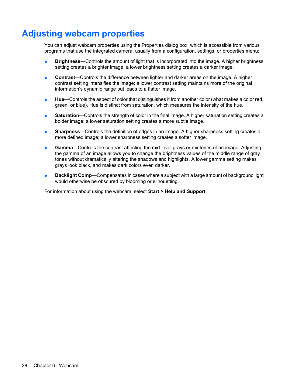 Adjusting webcam properties | HP Multimedia Computer User Manual | Page 32 / 44