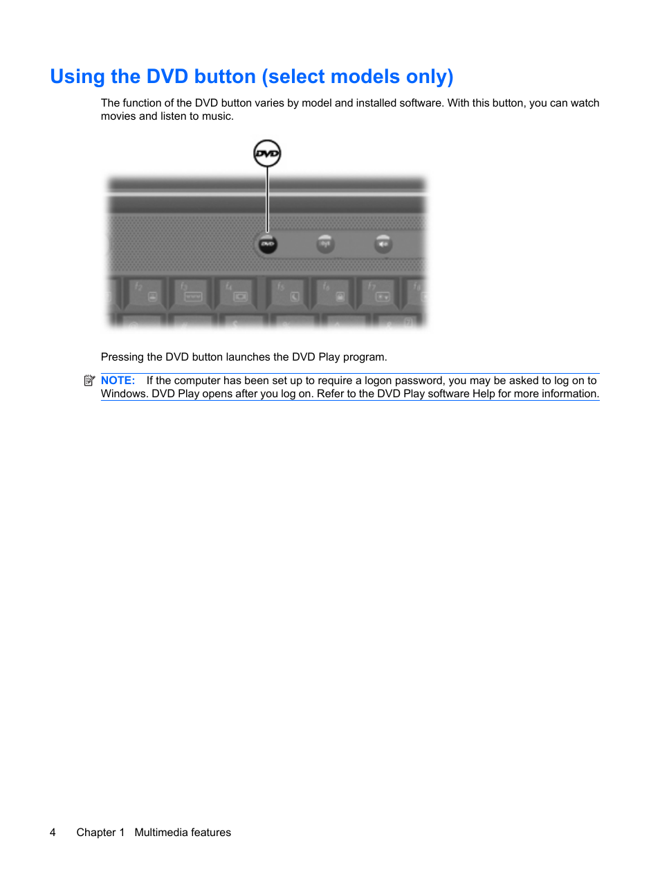 Using the dvd button (select models only) | HP Multimedia Computer User Manual | Page 8 / 44