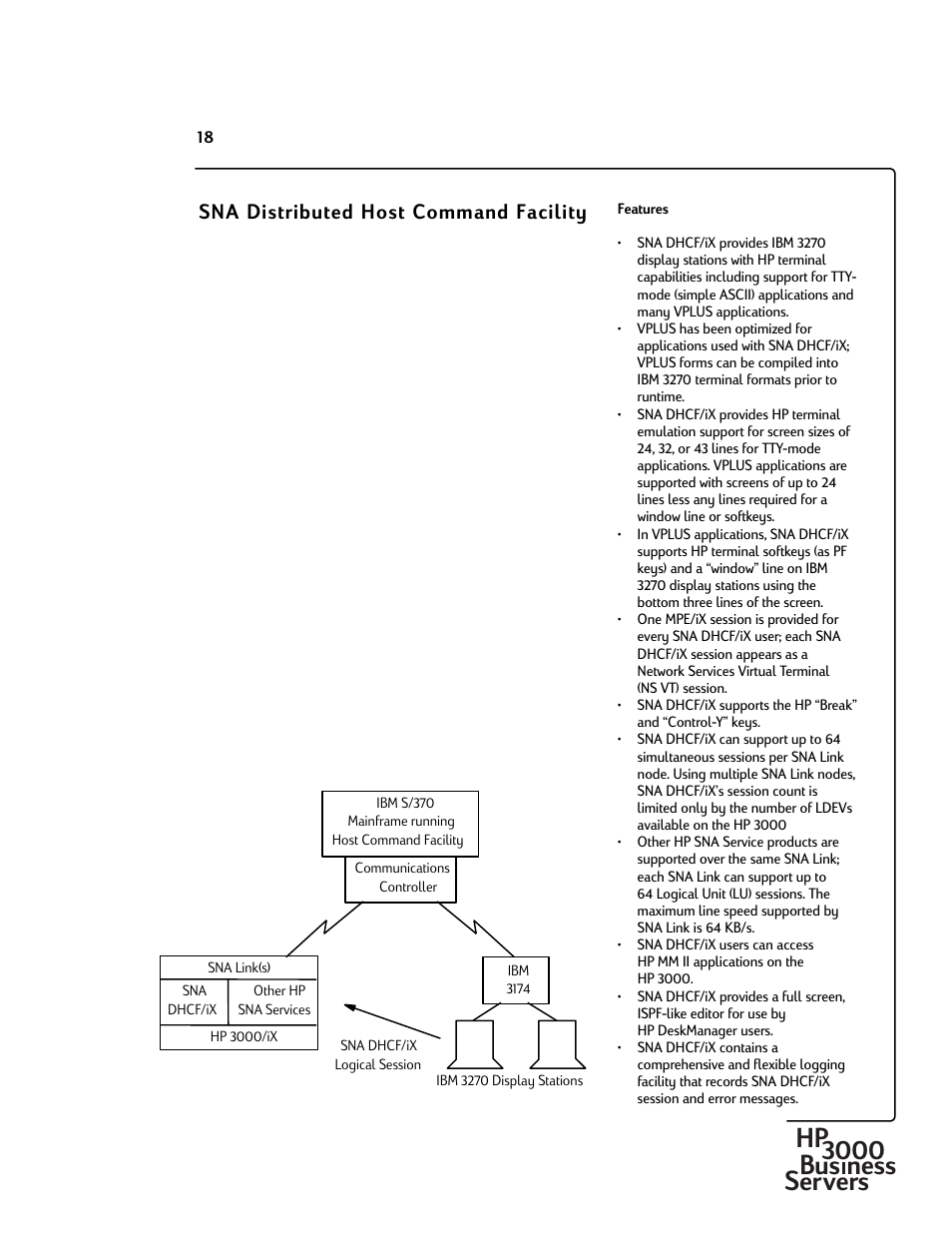 Hp3000 bus ness servers, Sna distributed host command facility | HP 30292B User Manual | Page 18 / 24