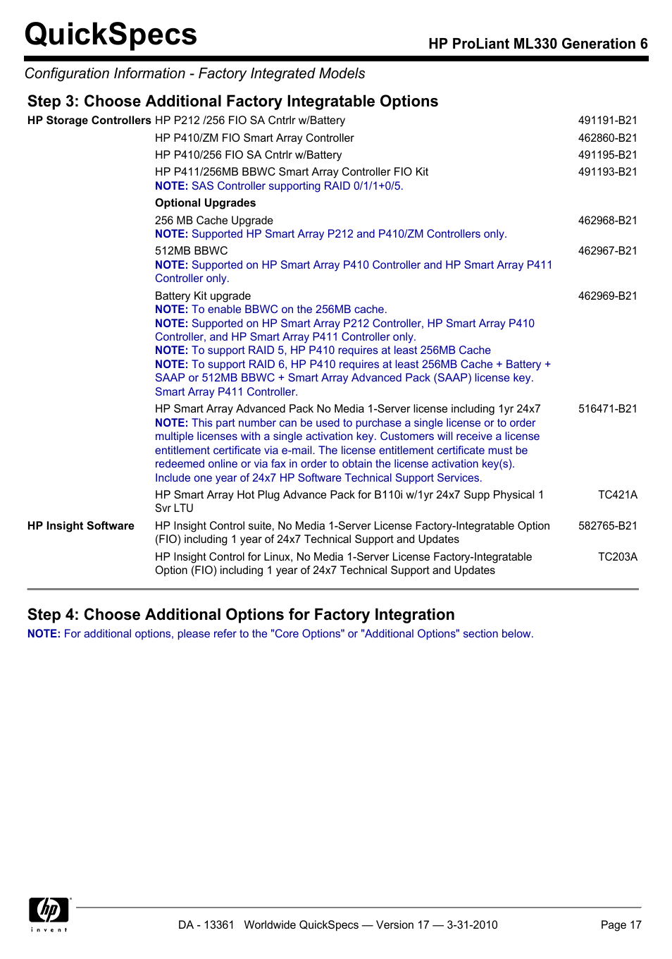 Quickspecs | HP ProLiant ML330 User Manual | Page 17 / 44