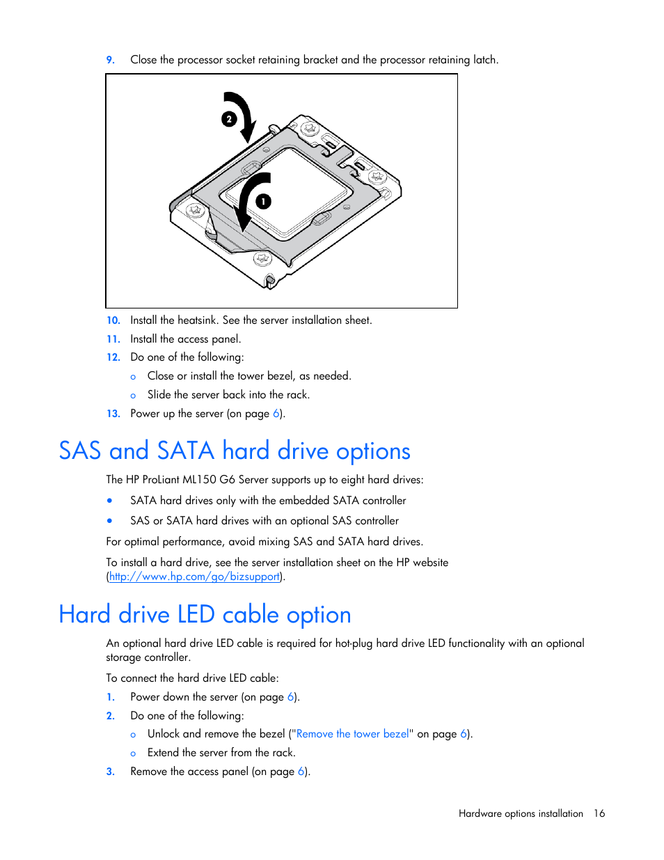 Sas and sata hard drive options, Hard drive led cable option, Removable media device option | HP ProLiant Series ML100 User Manual | Page 16 / 103