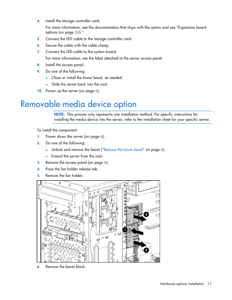 Removable media device option, Memory options | HP ProLiant Series ML100 User Manual | Page 17 / 103