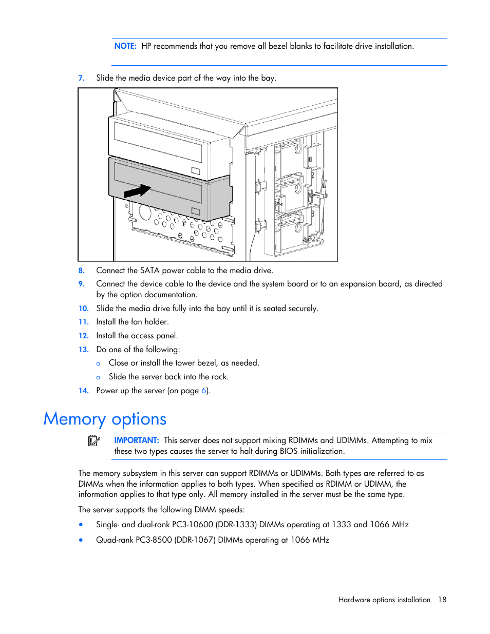 Memory options, Memory subsystem architecture, Single-, dual-, and quad-rank dimms | Dimm identification, Ory options | HP ProLiant Series ML100 User Manual | Page 18 / 103