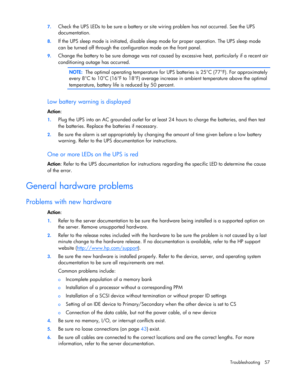 General hardware problems, Problems with new hardware, General | Hardware problems | HP ProLiant Series ML100 User Manual | Page 57 / 103