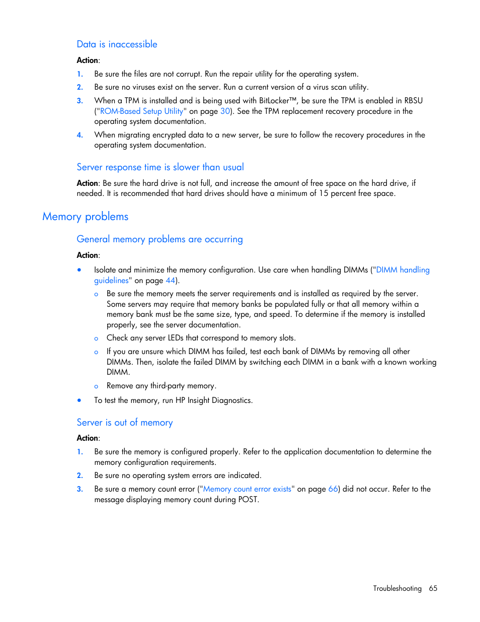 Memory problems, Y p oblems | HP ProLiant Series ML100 User Manual | Page 65 / 103