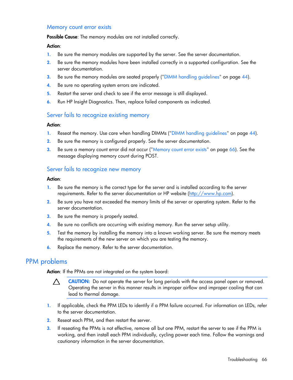 Ppm problems, System open circuits and short circuits, Did not occ | HP ProLiant Series ML100 User Manual | Page 66 / 103