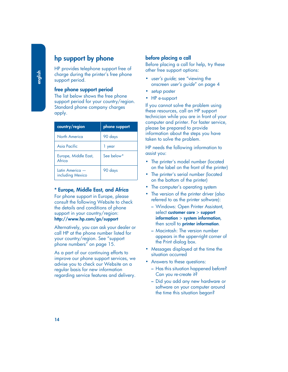 Hp support by phone | HP 3400 User Manual | Page 18 / 23