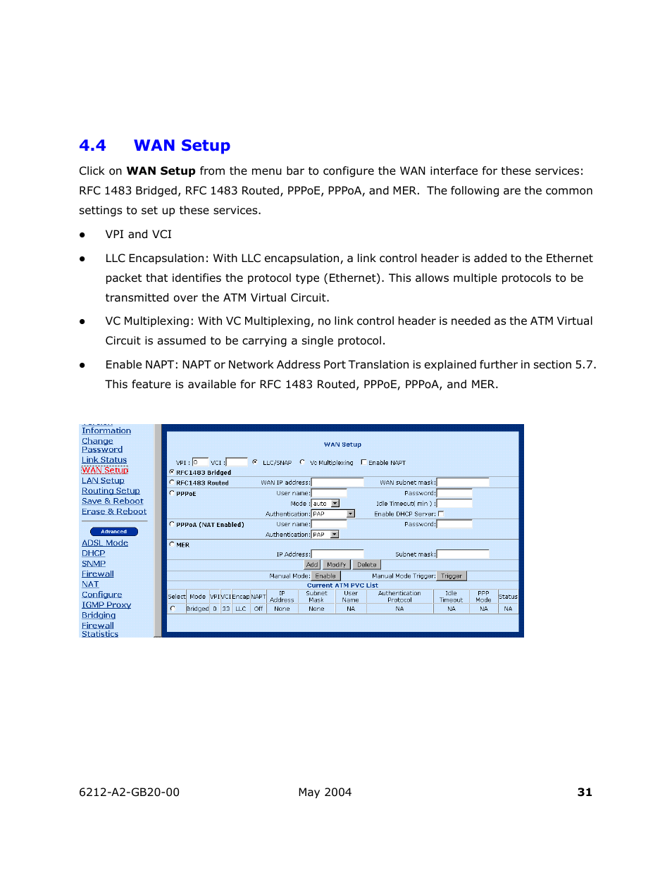 Wan setup, 4 wan setup | HP 6212 User Manual | Page 31 / 101