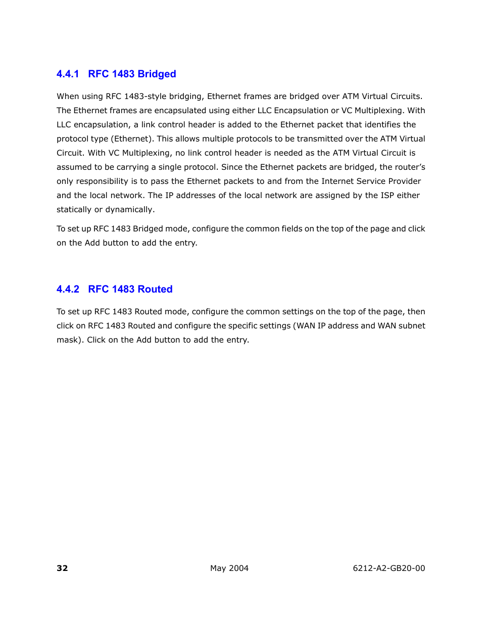 Rfc 1483 bridged, Rfc 1483 routed | HP 6212 User Manual | Page 32 / 101