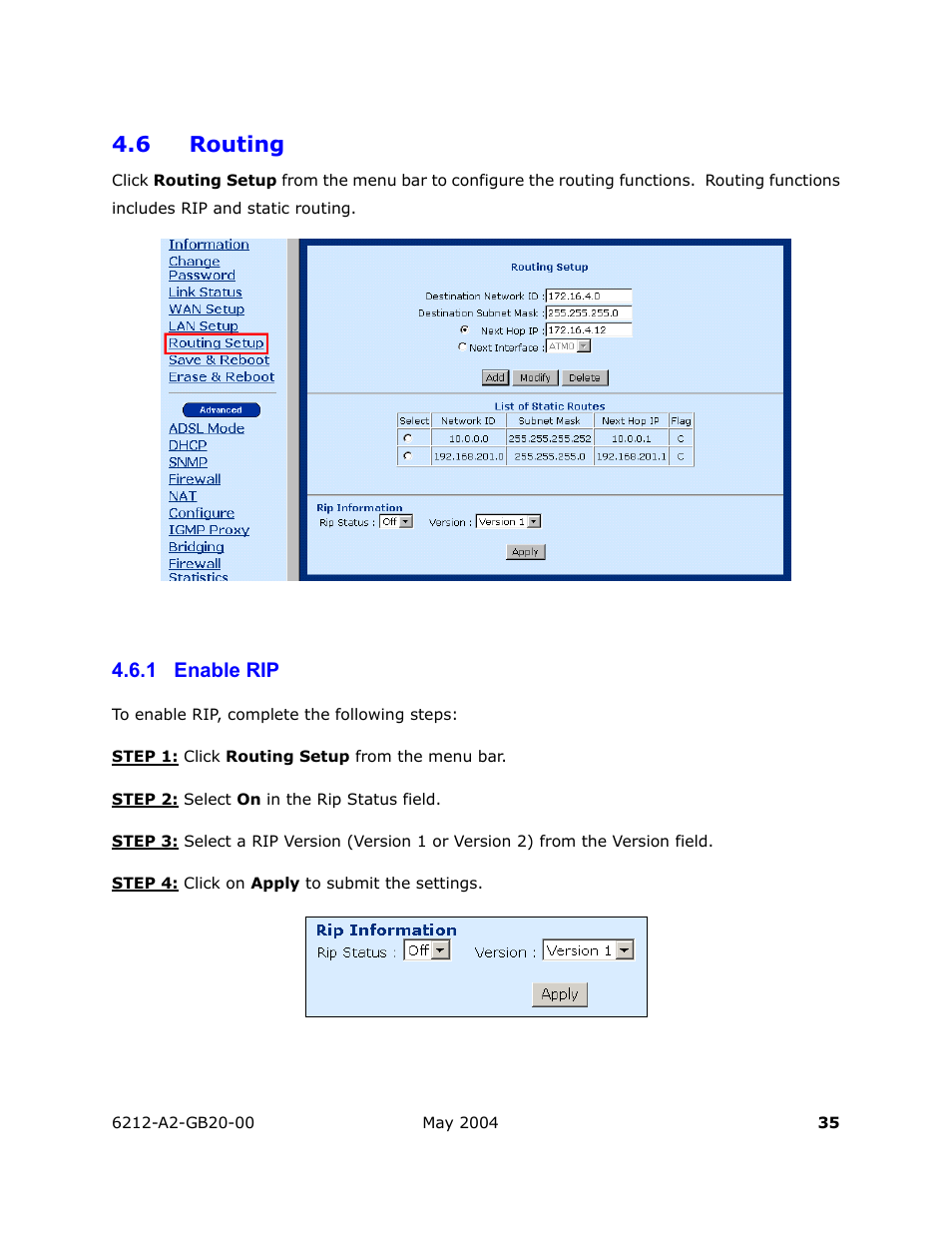Routing, Enable rip, 6 routing | 1 enable rip | HP 6212 User Manual | Page 35 / 101