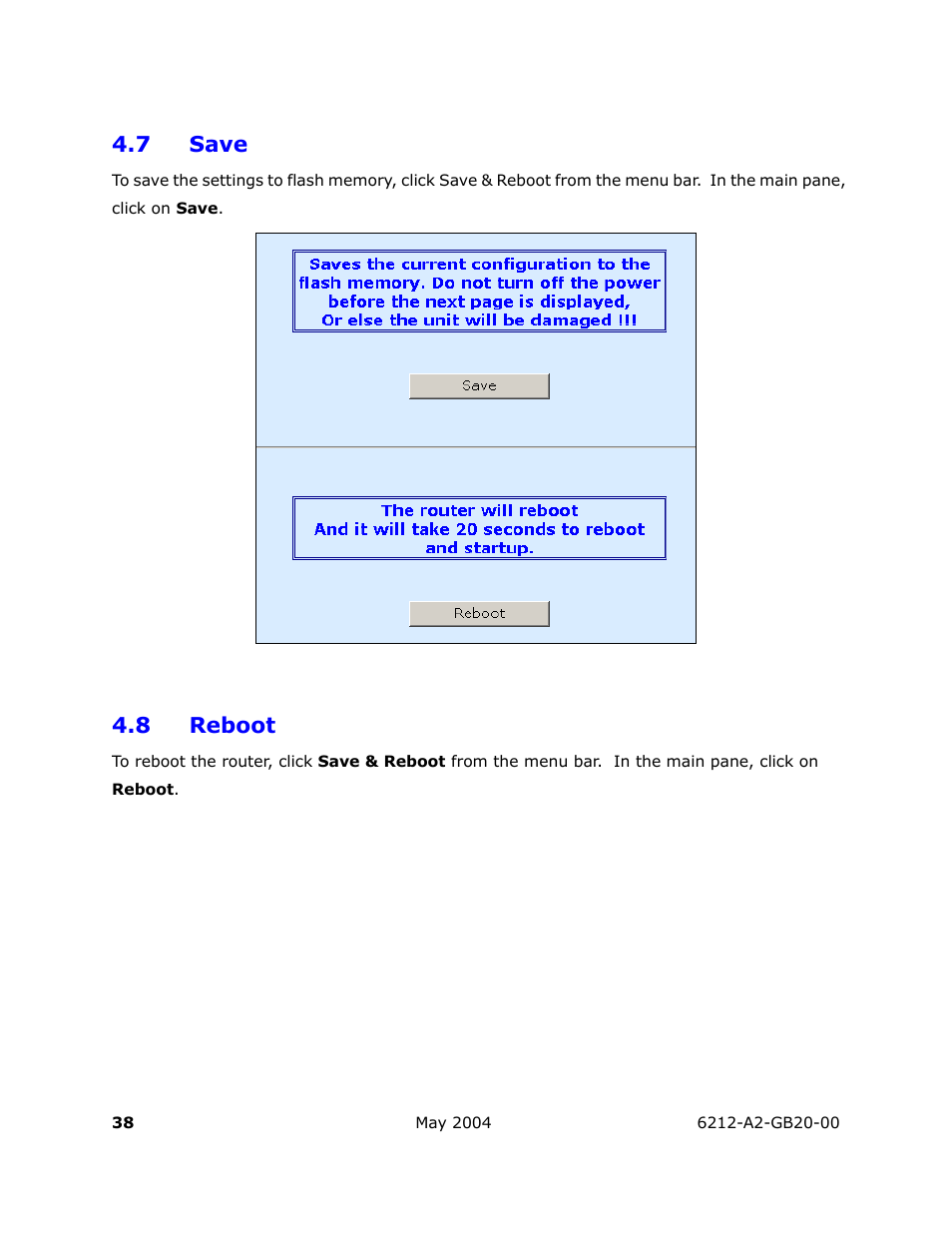 Save, Reboot, 7 save | 8 reboot | HP 6212 User Manual | Page 38 / 101