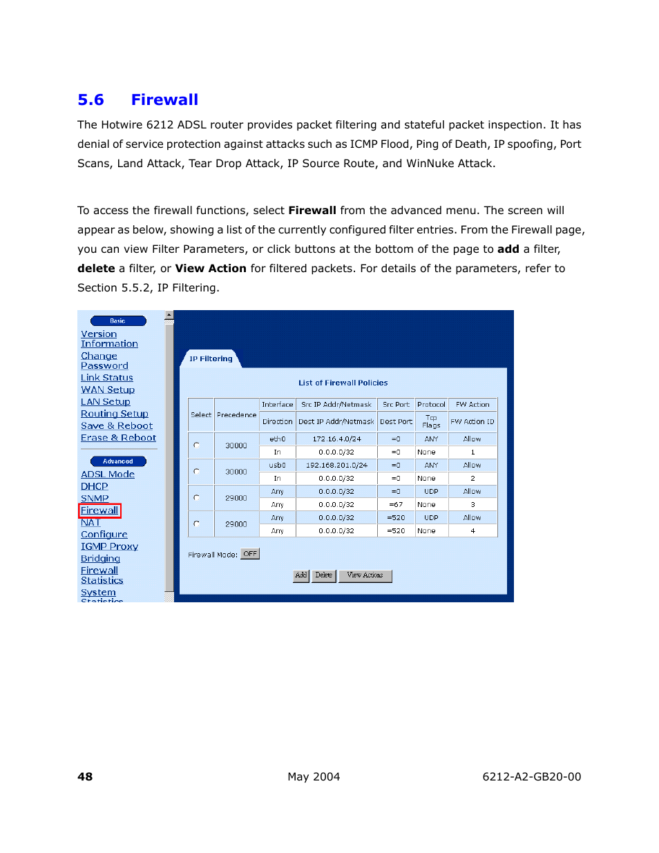 Firewall, 6 firewall | HP 6212 User Manual | Page 48 / 101