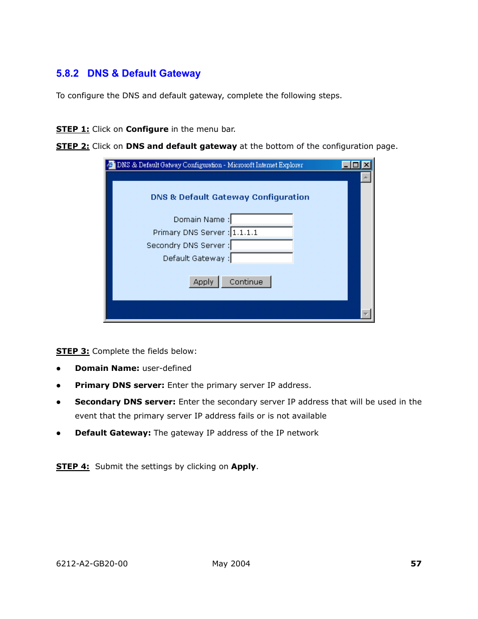 Dns & default gateway, 2 dns & default gateway | HP 6212 User Manual | Page 57 / 101