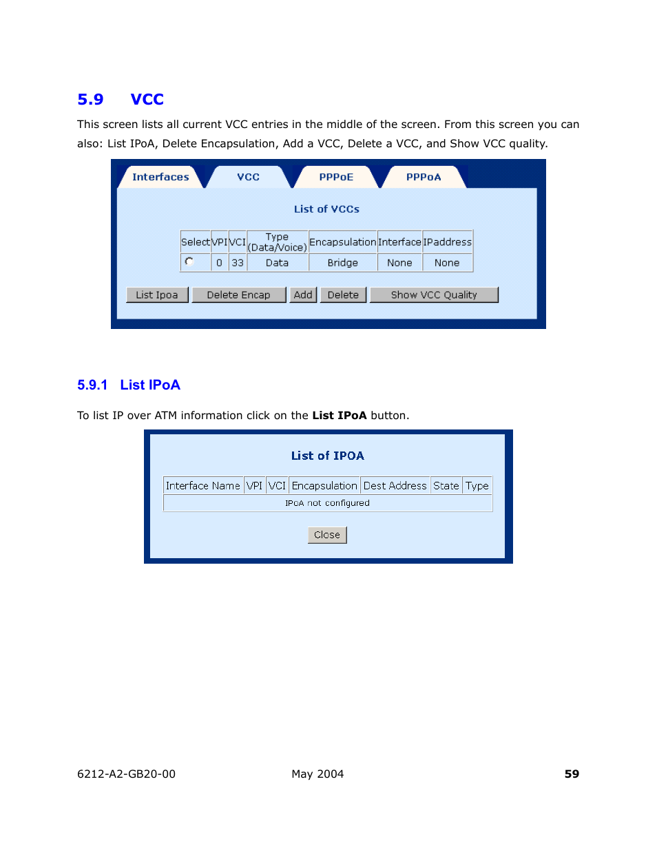 List ipoa, 9 vcc, 1 list ipoa | HP 6212 User Manual | Page 59 / 101