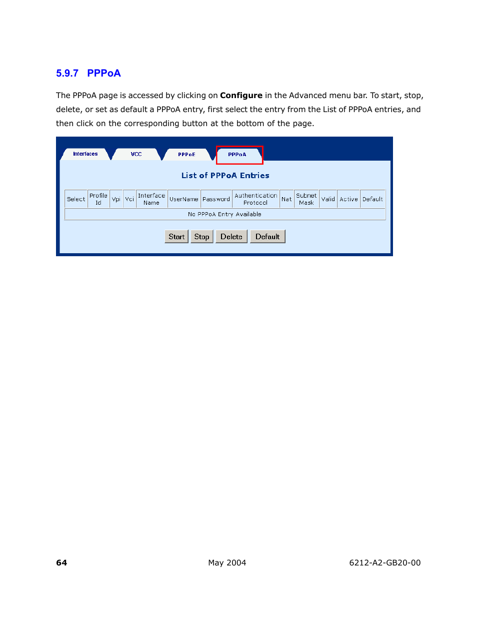 Pppoa, 7 pppoa | HP 6212 User Manual | Page 64 / 101