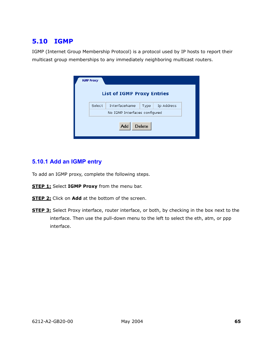 Igmp, Add an igmp entry, 10 igmp | 1 add an igmp entry | HP 6212 User Manual | Page 65 / 101