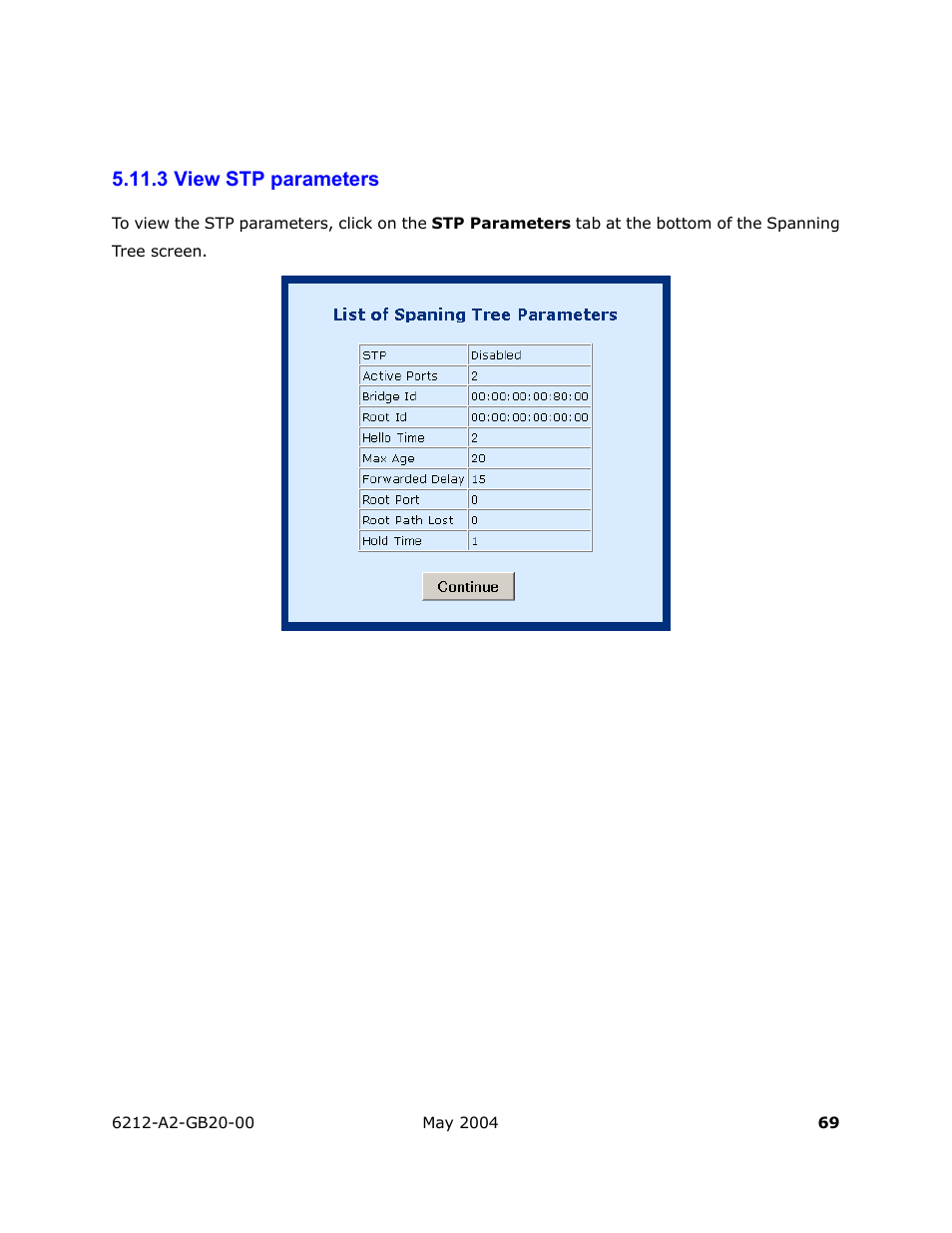 View stp parameters, 3 view stp parameters | HP 6212 User Manual | Page 69 / 101