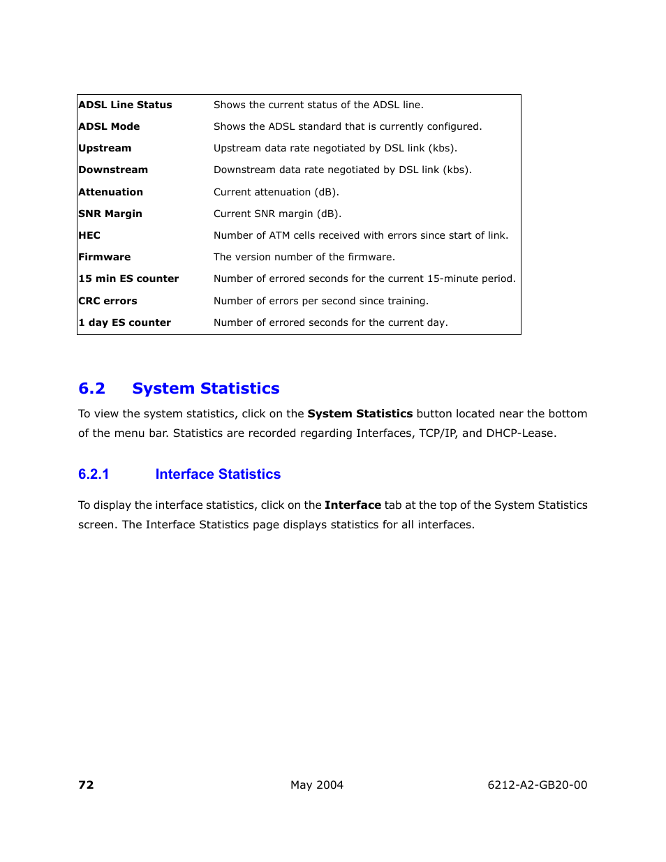 System statistics, Interface statistics, 2 system statistics | 1 interface statistics | HP 6212 User Manual | Page 72 / 101