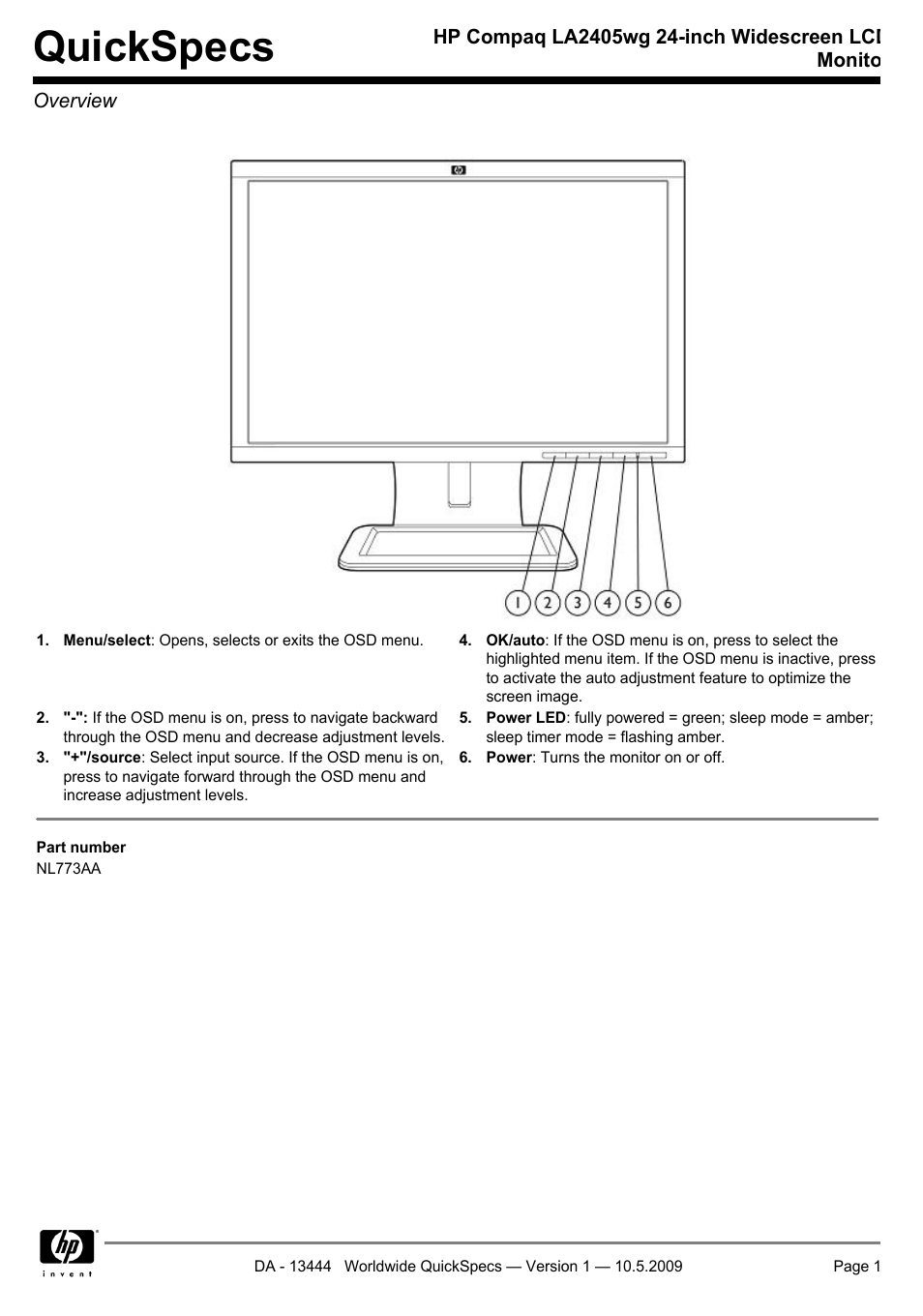 HP Compaq LA2405wg User Manual | 5 pages