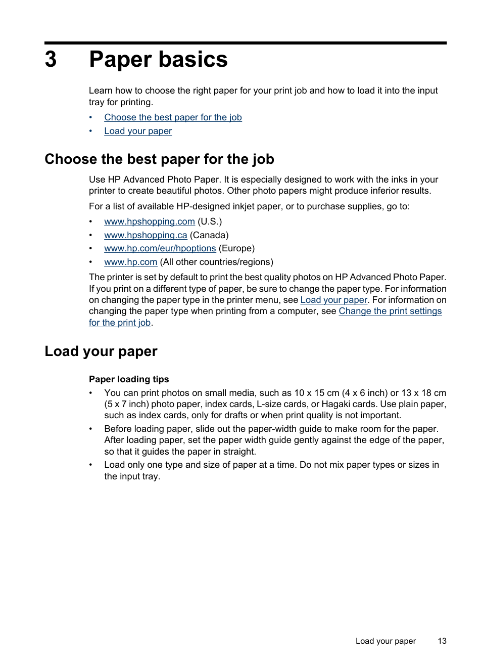 Paper basics, Choose the best paper for the job, Load your paper | 3 paper basics, Choose the best paper for the job load your paper, 3paper basics | HP Photosmart A530 Series User Manual | Page 15 / 68