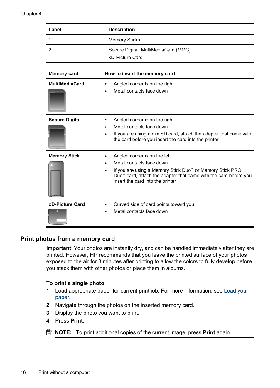 Print photos from a memory card | HP Photosmart A530 Series User Manual | Page 18 / 68